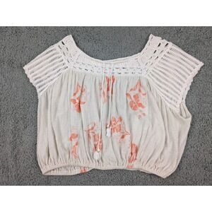 Free People Top Women's L White Short Sleeve Oversized Drapey Crochet Lace